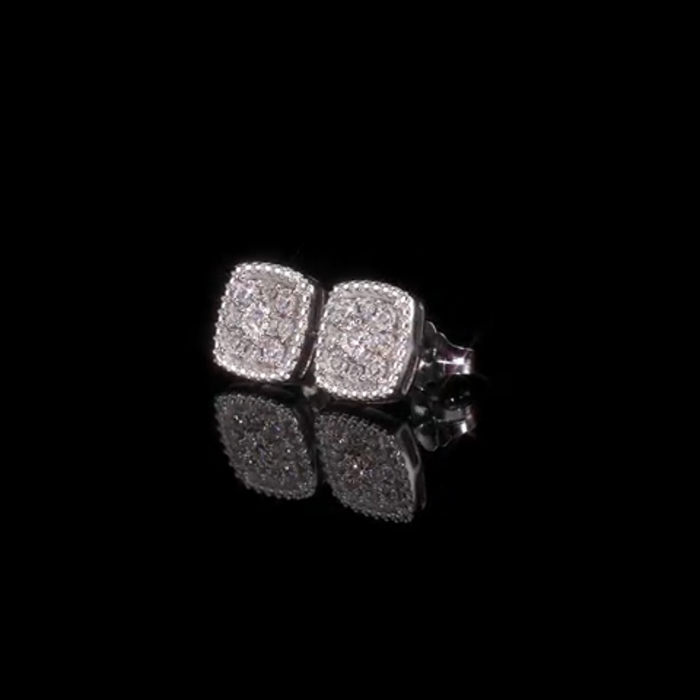 Elegant Silver Stud Earrings with Cushion Cut Design and Sparkling Stones